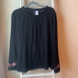 Black floral bell sleeve top